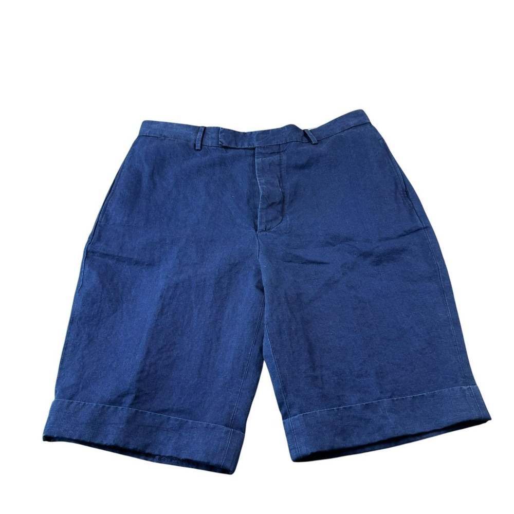 Officine Generale Indigo Blue Linen Cotton Men's Chino Short Size 36 Mint
